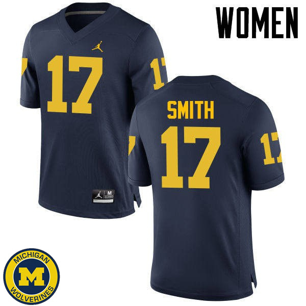 Women's Michigan Wolverines #17 Simeon Smith Navy Embroidery Jersey